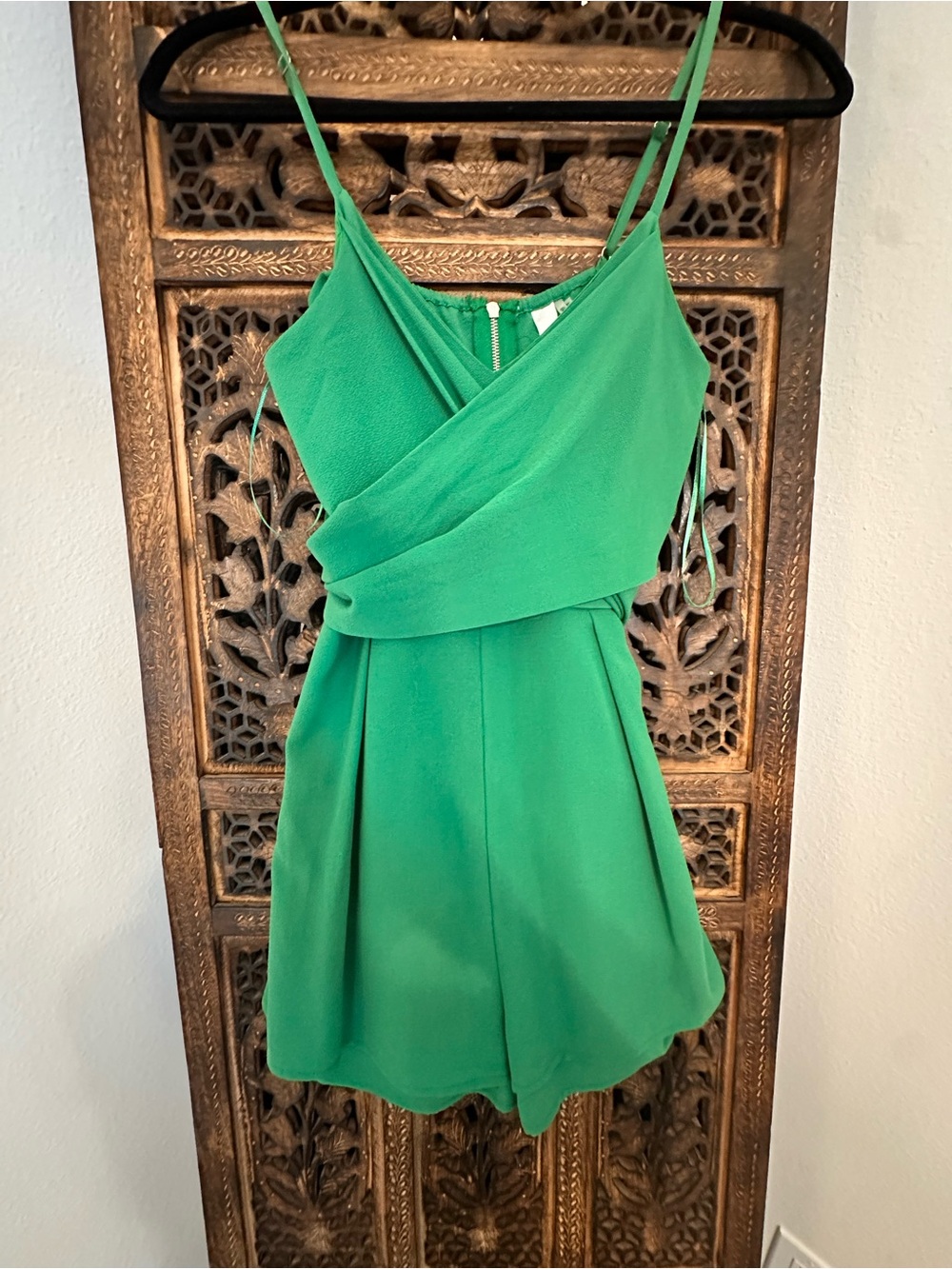 Blue Blush Emerald Green Wrap-Style Spaghetti Strap Dress